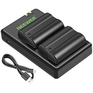 NEEWER EN-EL15 batterijladerset compatibel met Nikon Z5, Z6, Z6 II, Z7, Z7II, D780, D850, D7500, 1 V1, D500, D750, D800, D7000, D7100, D7200 (2 stuks, 2100 mA). h), Niet compatibel met Z. 8 stuks