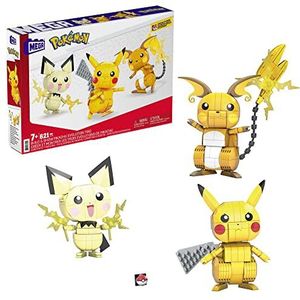 MEGA Pokémon 3 figuren evoluties van Pikachu om te bouwen, bouwsteenset, 622 delen, voor kinderen vanaf 7 jaar, GYH06