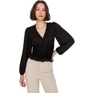 Trendyol Woman Regular Standard V-hals Woven Blouse Shirt Dames, Zwart, 42, zwart.