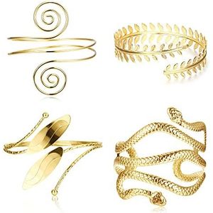 LOLIAS Set van 4 verstelbare armbanden voor dames, open, goud, bohemian stijl, spiraal, Metaal