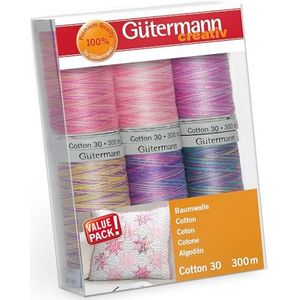 Guetermann Gutermann 734022-4 naaigaren, katoen, maat 30 100, roze/violet, individuele verpakking met 600 stuks