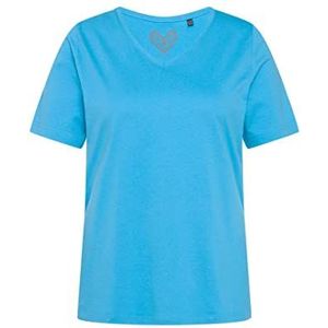 Ulla Popken T-shirt met korte mouwen en V-hals, voor dames, Hemelsblauw