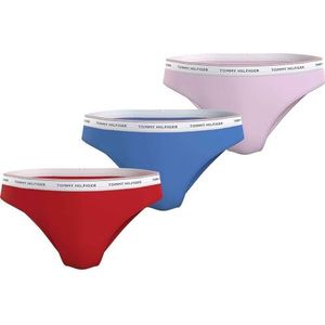 Tommy Hilfiger UW0UW04895 UW04895 Bikinislip voor dames, 3 stuks, briljant blauw/parelroze, maat S, fel rood, blauw, parelroze, S, Woest rood, blauw, parelmoer roze
