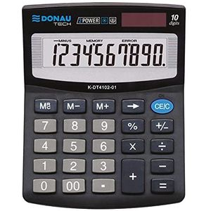 DONAU TECH/K-DT4102-01 10-cijferige rekenmachine met wortelfunctie, 125 x 100 x 27 mm, zwart