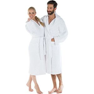 CelinaTex badstof badjas met capuchon, katoen, saunabadjas voor dames en heren, Oeko-Tex-gecertificeerde ochtendbadjas, Montana Uniwalk-reeks, Wit.