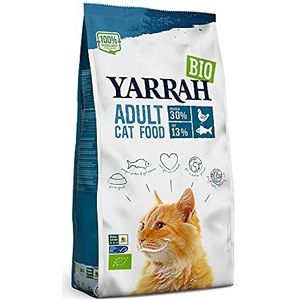 YARRAH Droog biologisch kattenvoer | hoogwaardig droogvoer voor katten | hoog voedingsgehalte | kattenvoer vanaf 12 weken met biologische kip en MSC-vis, 6 kg