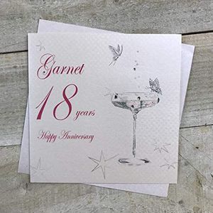 WHITE COTTON CARDS Happy Garnet' 18 jaar aanniversary kaart, handgemaakt, wit