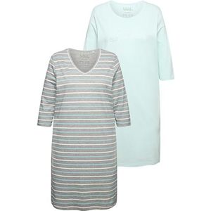 Ulla Popken Bigshirts, 2-pack, V-hals, ronde hals, 3/4-mouwen, nachthemd voor dames, Baby Blauw