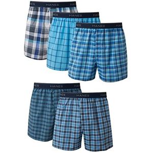 Hanes, Boxershorts voor heren met FreshIQ-technologie, zonder etiket, tartan patroon en zichtbaar elastiek (5 stuks) gesorteerd groot