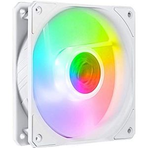Cooler Master SickleFlow 120 V2 ARGB White Edition Square Frame Fan, ARGB 3-pins aanpasbare leds, Air Balance Curve Blade, Sealed Bearing, 120 mm PWM Control voor Computer Case & Liquid Radiator