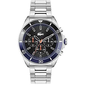 Lacoste 2011155 Quartz chronograaf herenhorloge met zilveren roestvrijstalen armband, zwart., armband