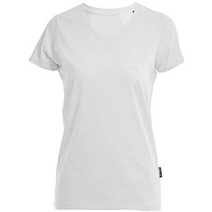 HRM Luxe T-shirt met V-hals voor dames, hoogwaardig T-shirt, V-hals, 100% biologisch katoen, basic T-shirt voor dames, wasbaar tot 60 °C, hoogwaardige en duurzame top voor vrouwen, wit, XL, Wit