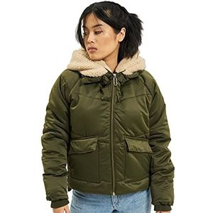 Urban Classics Sherpa jas met capuchon voor dames, meerkleurig (donkerolijfgroen/donker zand 01480)