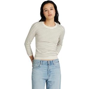 G-STAR RAW Broken Stripe Lt Wt Jumper 3 Sl Damessweatshirt, Veelkleurig (Antiek Wit Htr/Sage Stripe D24491-d563-g417)