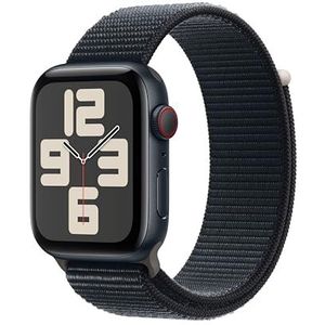 Apple Watch SE (2e generatie, 2023) (44 mm GPS + cellular) smartwatch met aluminium behuizing en sportgesp - middernacht uitvoering. Fitness- en slaapmonitoring, retina-display, koolstofneutraal