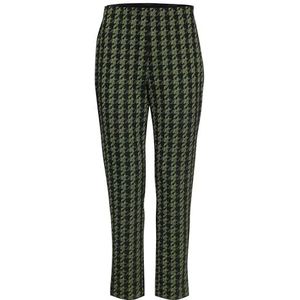 ICHI IHKATE Houndstooth PA Pantalon en tissu pour femme 59% polyester, 39% viscose, 2% élasthanne Coupe droite, Parrot Green Houndstooth (202720), L
