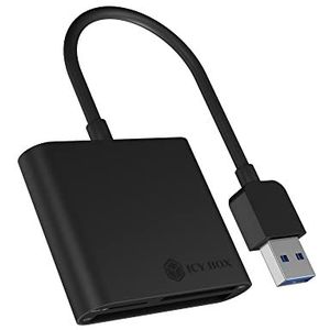 ICY BOX IB-CR301-U3 USB 3.0 Type-A kaartlezer voor CF-, SD- en microSD-geheugenkaarten, SD 3.0, aluminium behuizing, geïntegreerde kabel, zwart