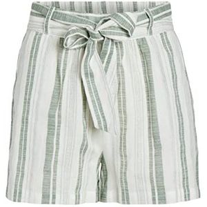 Vila Vietni Hw Belt Shorts voor dames, Cloud Dancer/Stripes: midden groen