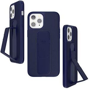 CLCKR Compatibel met iPhone 12 Pro Max 6,7 inch met telefoongreep en uittrekbare houder, iPhone 12 met telefoonhouder - Saffiano blauw