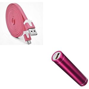 Accu voor Nokia 1 Plus Smartphone Micro USB (Cable Noodle 3 m + externe acculader) Android 2600 mAh (roze)