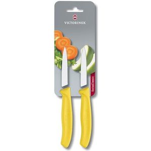 Victorinox, 6.7606.L118B, Swiss Classic, groenteset, 2-delig, extra scherpe rand, met rechte sluiting, 8 cm, robuuste kunststof handgreep, geel, gemaakt in Zwitserland, vaatwasmachinebestendig