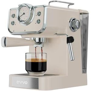 EVVO Retro intense express koffiezetapparaat, 15 bar, vintage afwerking, stalen behuizing, espresso en cappuccino, 950 W, dubbele uitgang, filterhouder, 1,5 l tank, snelle verwarming (kleur: beige)