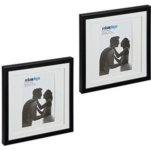 Relaxdays Set van 2 fotolijsten 25 x 25 cm, foto- en tekeningen, passe-partout, vierkant, muur en tafel, zwart