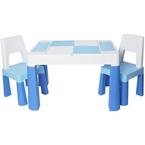 LAPSI® Kindertafel met 2 stoelen, speeltafel voor kinderen, kleine activiteitstafel om te spelen, te eten, te leren, op te bergen, zand te maken, blauw