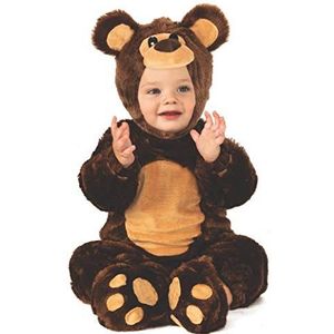RUBIE'S Teddy teddybeer kostuum voor jongens en meisjes, babymaat 1-2 jaar, bruine jumpsuit met muts voor Halloween, Kerstmis, carnaval en verjaardag