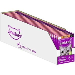 Whiskas 1+ kattenvoer gevogelte in saus, 28 x 85 g (1 verpakking) - hoogwaardig natvoer voor volwassen katten in 28 zakjes