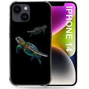 Beschermhoes voor iPhone 14 (6.1) zwart schildpad meerkleurig