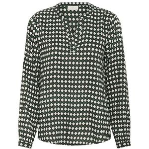 KAFFE Kaffe Damesblouse, lange mouwen, casual, pasvorm, V-hals, bedrukt, knoopsluiting, manchetten, Donkergroen - Diamond Print, 36