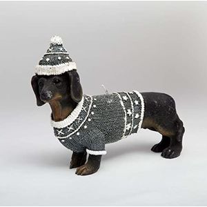 SHATCHI Wiener teckel figuur, 20 x 14 cm, esthetisch, schattige hond tafel, kerstdecoratie, cadeau voor dierenliefhebbers, was, zwart