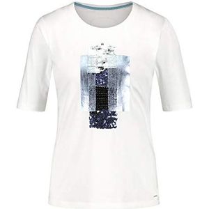 Taifun Dames T-shirt met glitter van biologisch katoen GOTS-gecertificeerd halve mouw ronde hals effen patroon, Off-White Print