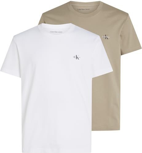 CK JEANS Set van 2 heren T-shirts met monologo J30J320199, wit (glanzend wit/aluminium), maat M, wit (glanzend wit/aluminium), M, Wit (glanzend wit/aluminium), M