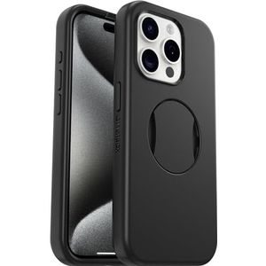OtterBox OtterGrip Symmetry beschermhoes voor iPhone 15 Pro met MagSafe, schokbestendig, valbestendig, met geïntegreerde handgreep, 3 x de MIL-STD 810G-standaard, zwart