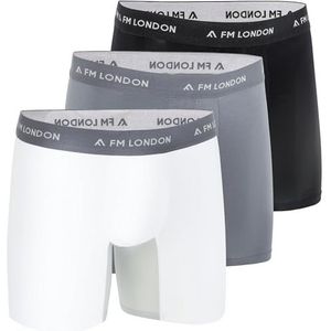 FM London Fm London Set van 3 bamboe boxershorts voor heren met slijtvaste panelen, Zwart/Grijs/Wit