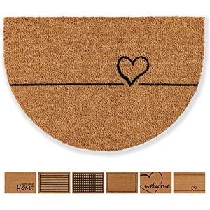 Voetmat kokos hart lijnen design halfrond – schoonloop 40 x 60 cm – deurmat binnen – antibacteriële kokosmat – natuurlijk materiaal