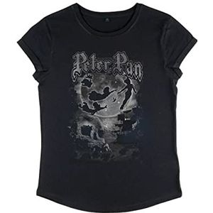 Disney Peter Pan - Dark Cover Dames Organic Rolld Sleeve T-Shirt, zwart.