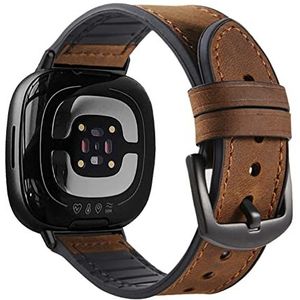 YOOSIDE Armband van echt leer met siliconen voering voor Fitbit Versa 3/Versa 4, zachte, zweetbestendige leren armband met roestvrijstalen sluiting, compatibel met Fitbit Sense/Sense 2