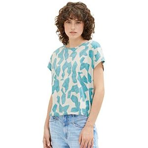 TOM TAILOR 1036891 Bedrukt T-shirt voor dames (1 stuk), 32146 - petrol blauw Big Abstract Design