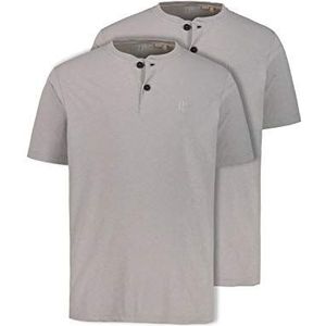 JP 1880 Menswear 708420 Henley T-shirt met ronde hals en knoopsluiting, 2 stuks, grijs gemêleerd, grijs gemêleerd