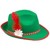 Boland 04034 - Tiroler hoed groen rood vilt look met veren en bloem Fedora Bayern klederdracht carnaval themafeest
