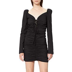 NEON COCO Drape Detail Bodycon Jurk met lange mouwen voor dames, zwart (Black C10), L, zwart (black C10)