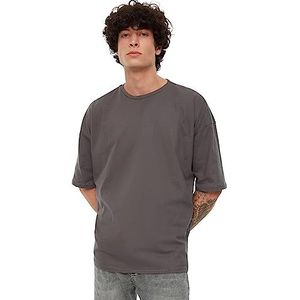 Trendyol T-shirt basique surdimensionné en tricot à col rond pour homme, anthracite, 2XL, Anthracite, XXL