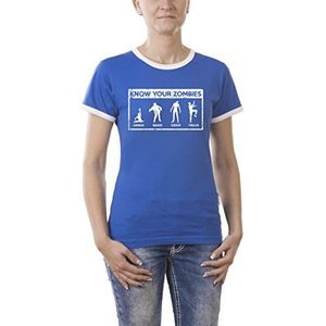 Touchlines Know Your Zombies T-shirt voor dames, contrasterende kleur, Blauw (Royal 09)