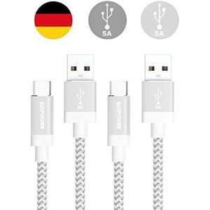 TUPower K22 USB C-kabel Supercharge USB 2.0 1,8 m lang voor Huawei Mate 20 Pro P30 Pro P20 Honor View 20 zilver