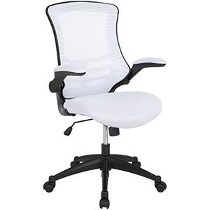 Witte draaiende LeatherSoft werkbureaustoel met middelhoge rugleuning van gaas en opklapbare armleuningen