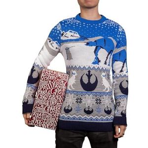 Officiële Star Wars Hoth at-at gebreide kersttrui (maat L), blauw, wit grijs