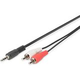 DIGITUS audio adapterkabel - 3,5mm jack naar 2x cinch - aux-kabel - stereo kabel - RCA adapter - 2,5m - zwart - voor hifi, home cinema, soundbar, computer